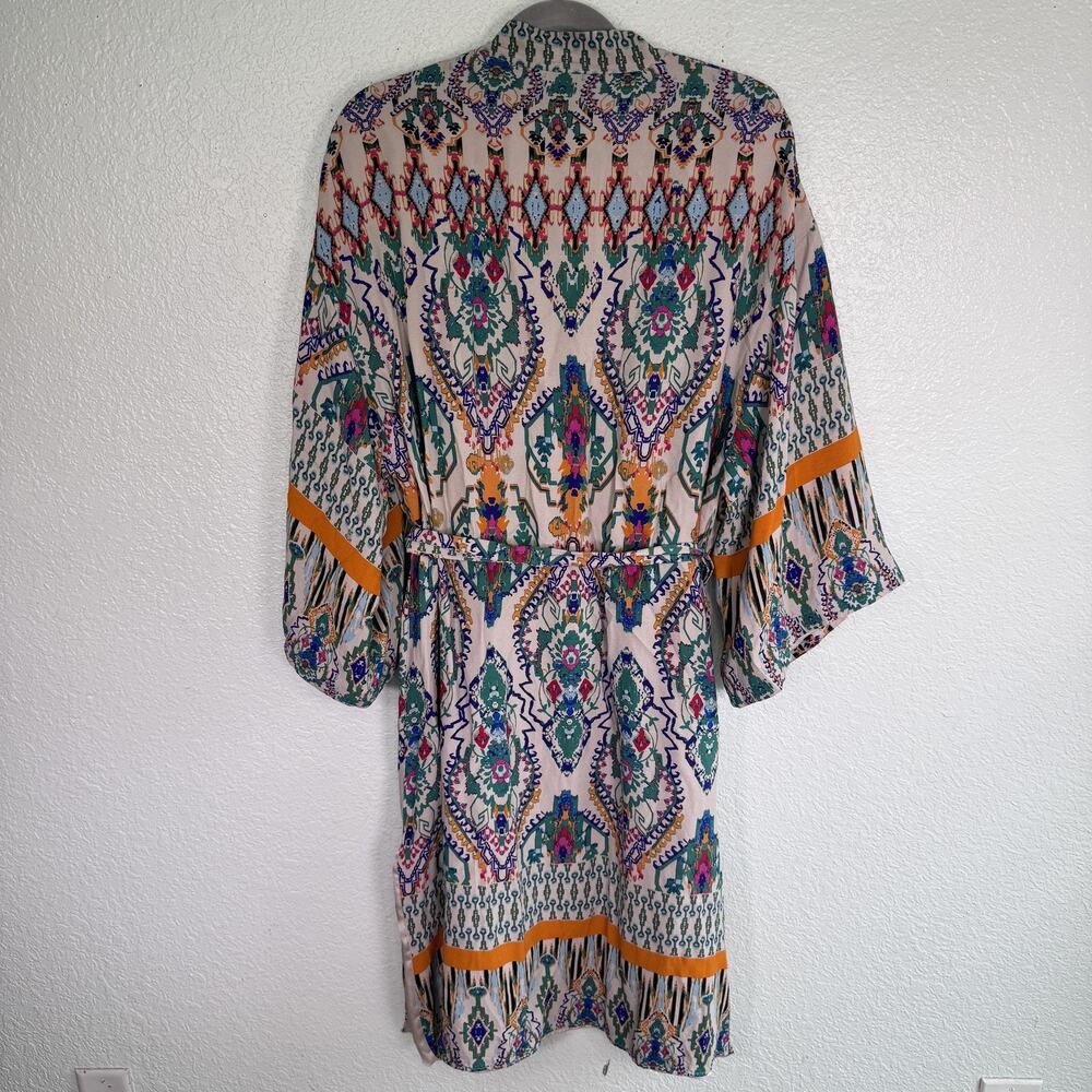 Zara Kimono Jacket Womens Large Tribal Belted Boho Cardigan Duster Robe Festival - Picture 2 of 13